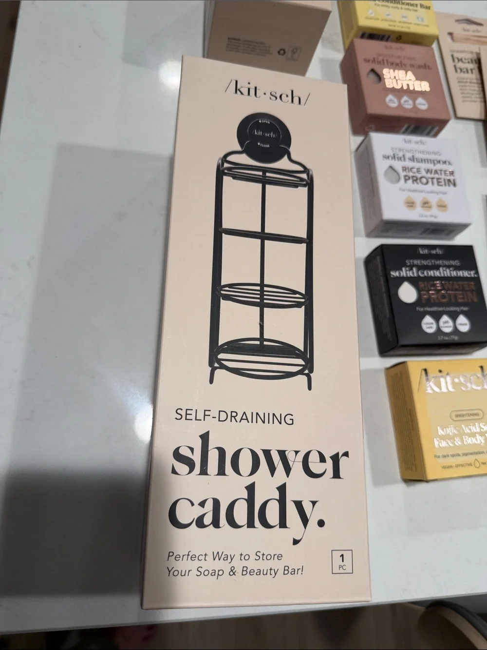 Kitsch Shower Caddy & Assorted Bath Bars & travel case